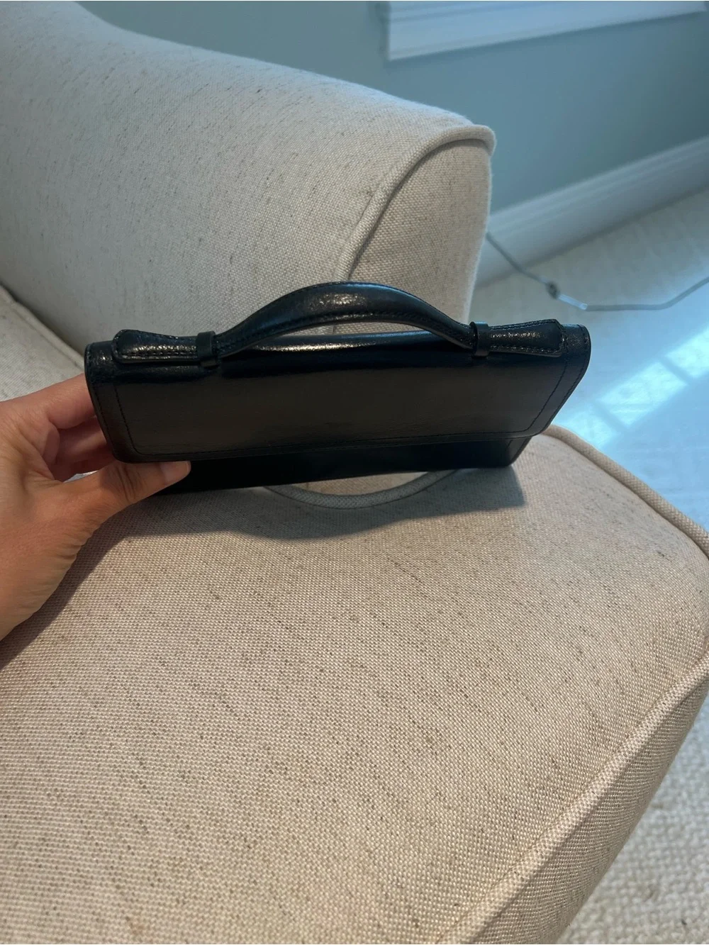 NWT Vintage MONSAC Original Black Leather East West Evening Clutch Bag Handle
